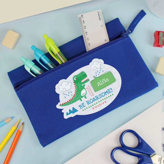 Personalised 'Be Roarsome' Dinosaur Blue Pencil Case - MK&JD Gifts