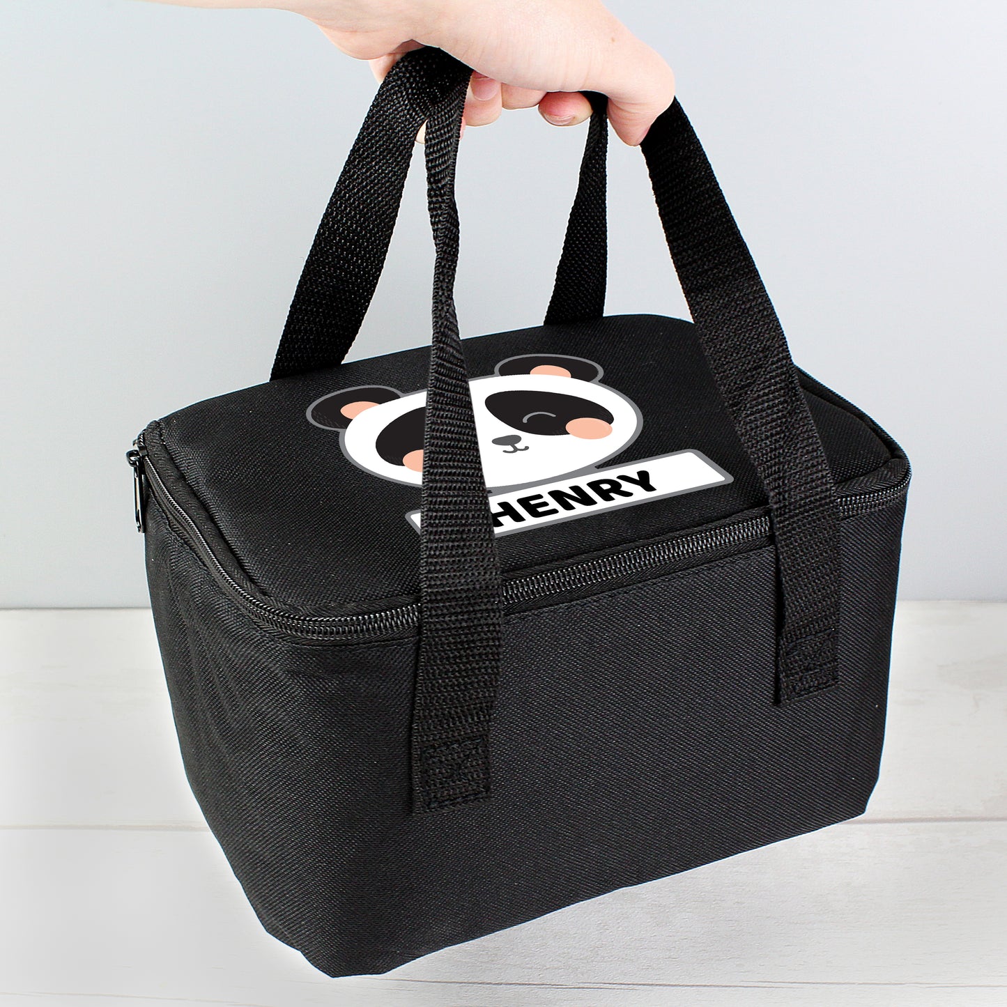 Personalised Panda Black Lunch Bag - MK&JD Gifts