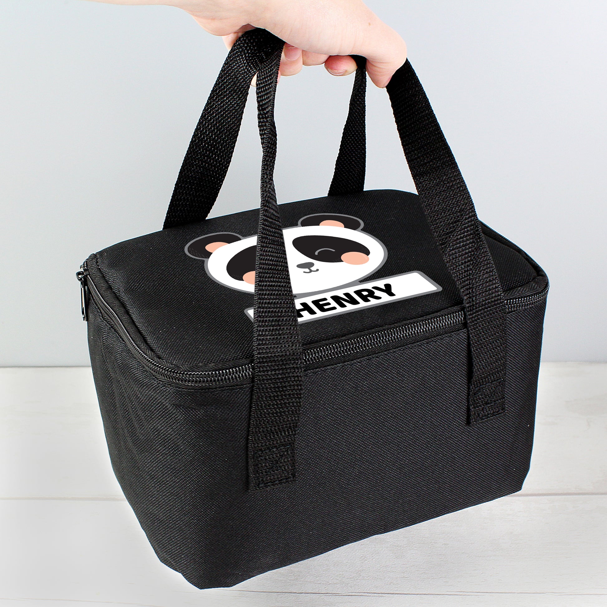 Personalised Panda Black Lunch Bag - MK&JD Gifts