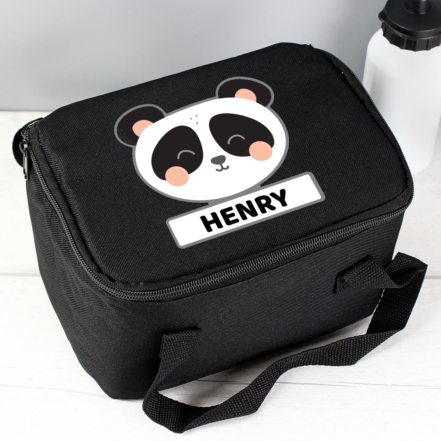 Personalised Panda Black Lunch Bag - MK&JD Gifts