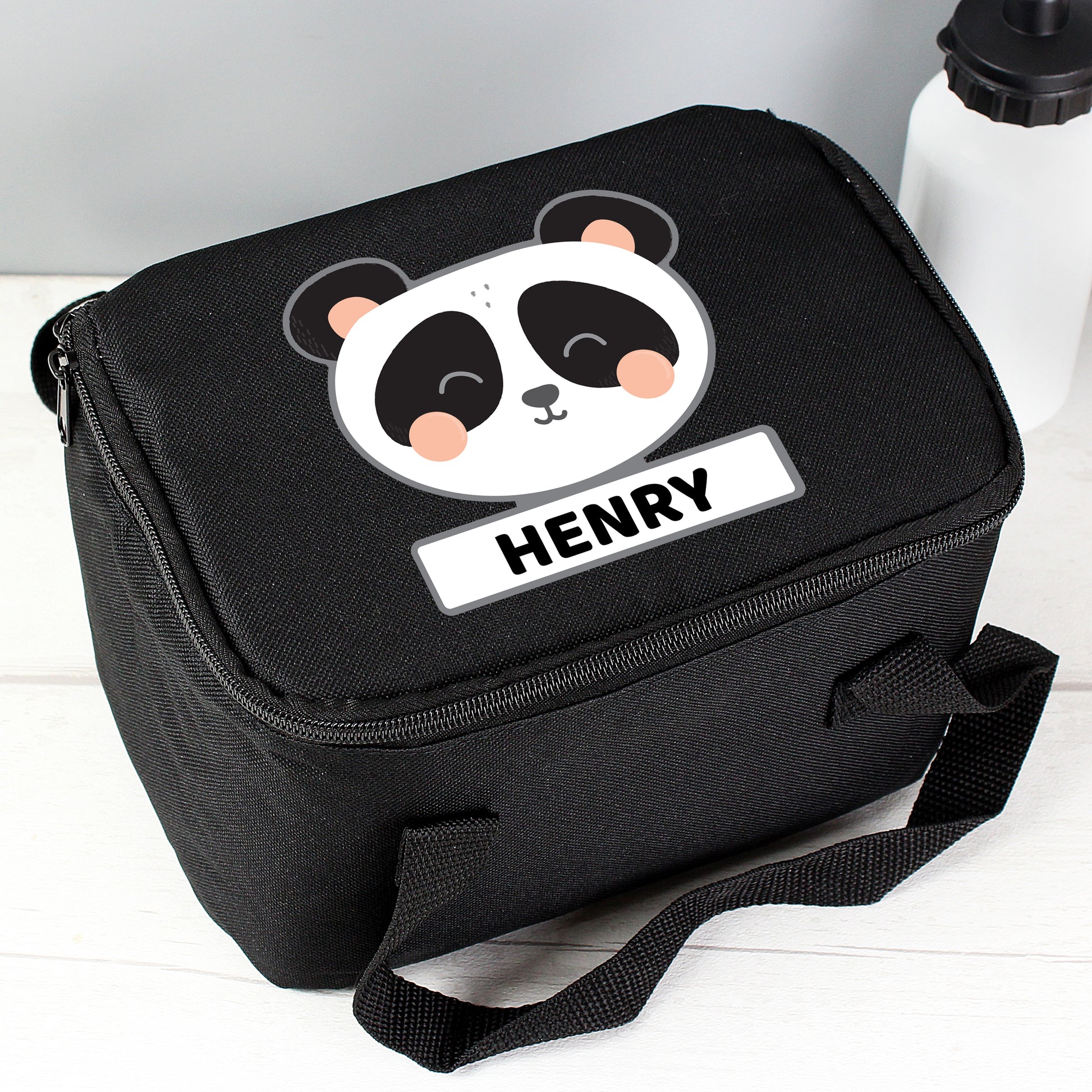 Personalised Panda Black Lunch Bag - MK&JD Gifts