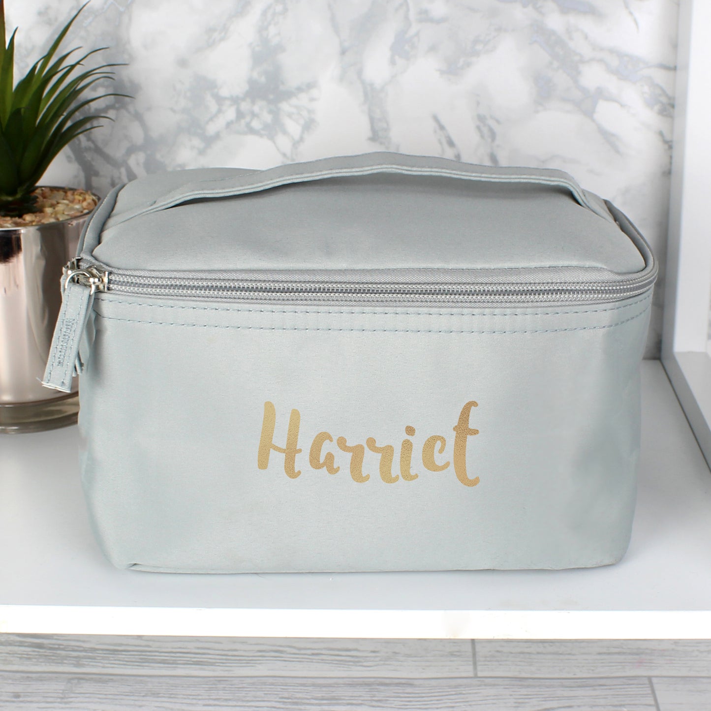 Personalised Gold Name Grey Toiletry Bag - MK&JD Gifts
