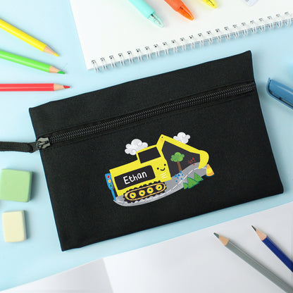 Personalised Digger Black Pencil Case - MK&JD Gifts