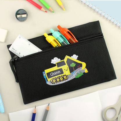 Personalised Digger Black Pencil Case - MK&JD Gifts