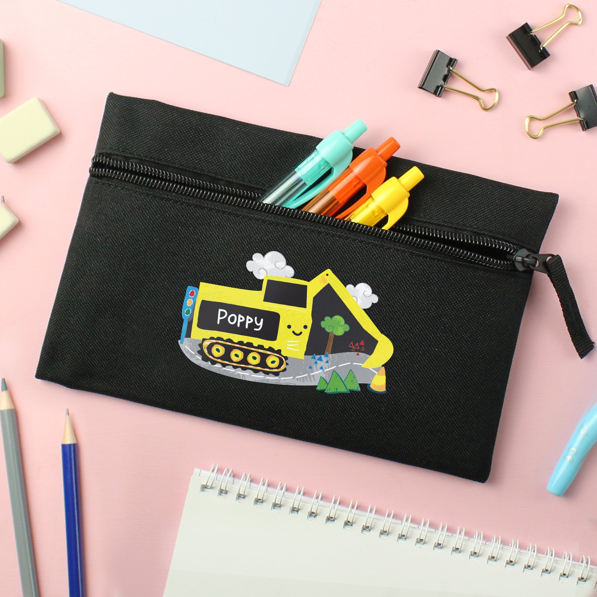 Personalised Digger Black Pencil Case - MK&JD Gifts