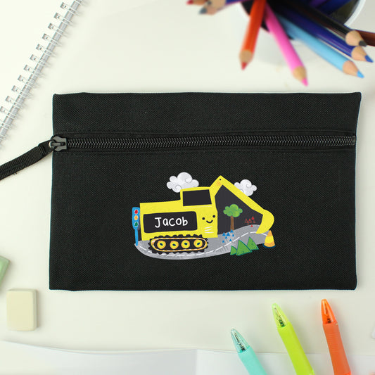 Personalised Digger Black Pencil Case - MK&JD Gifts
