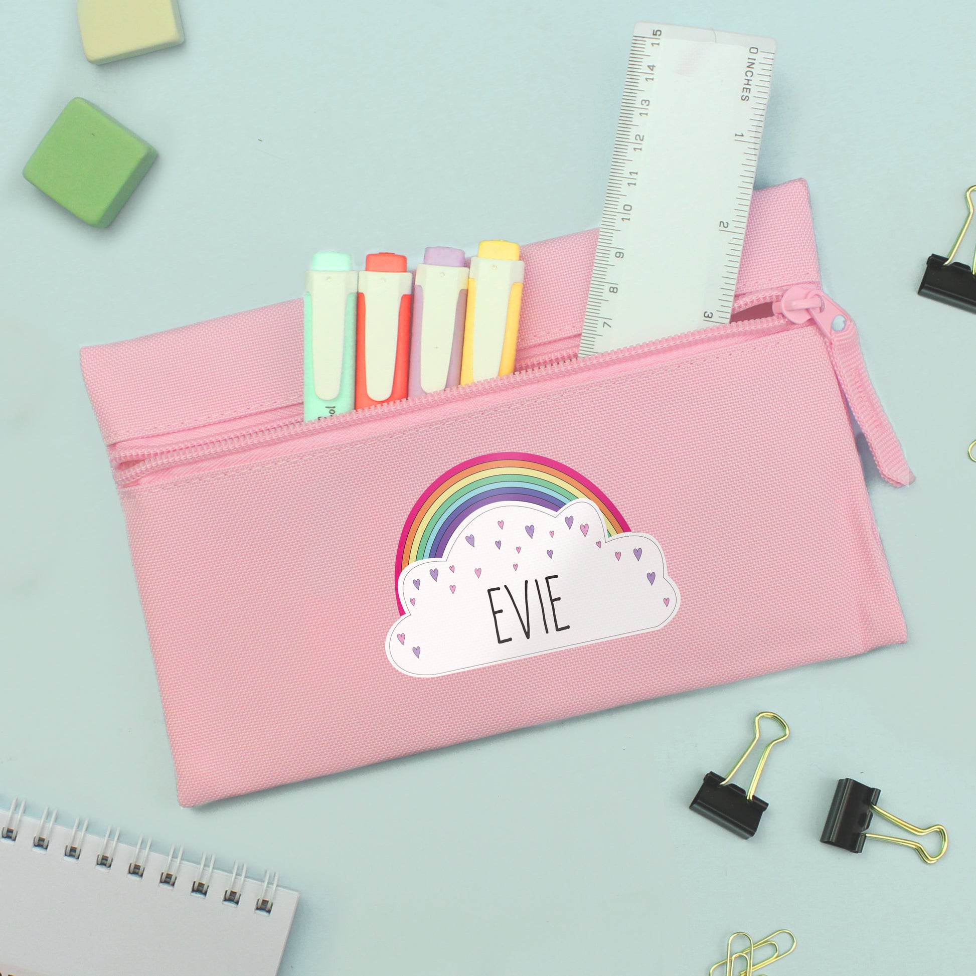 Personalised Rainbow Pink Pencil Case - MK&JD Gifts