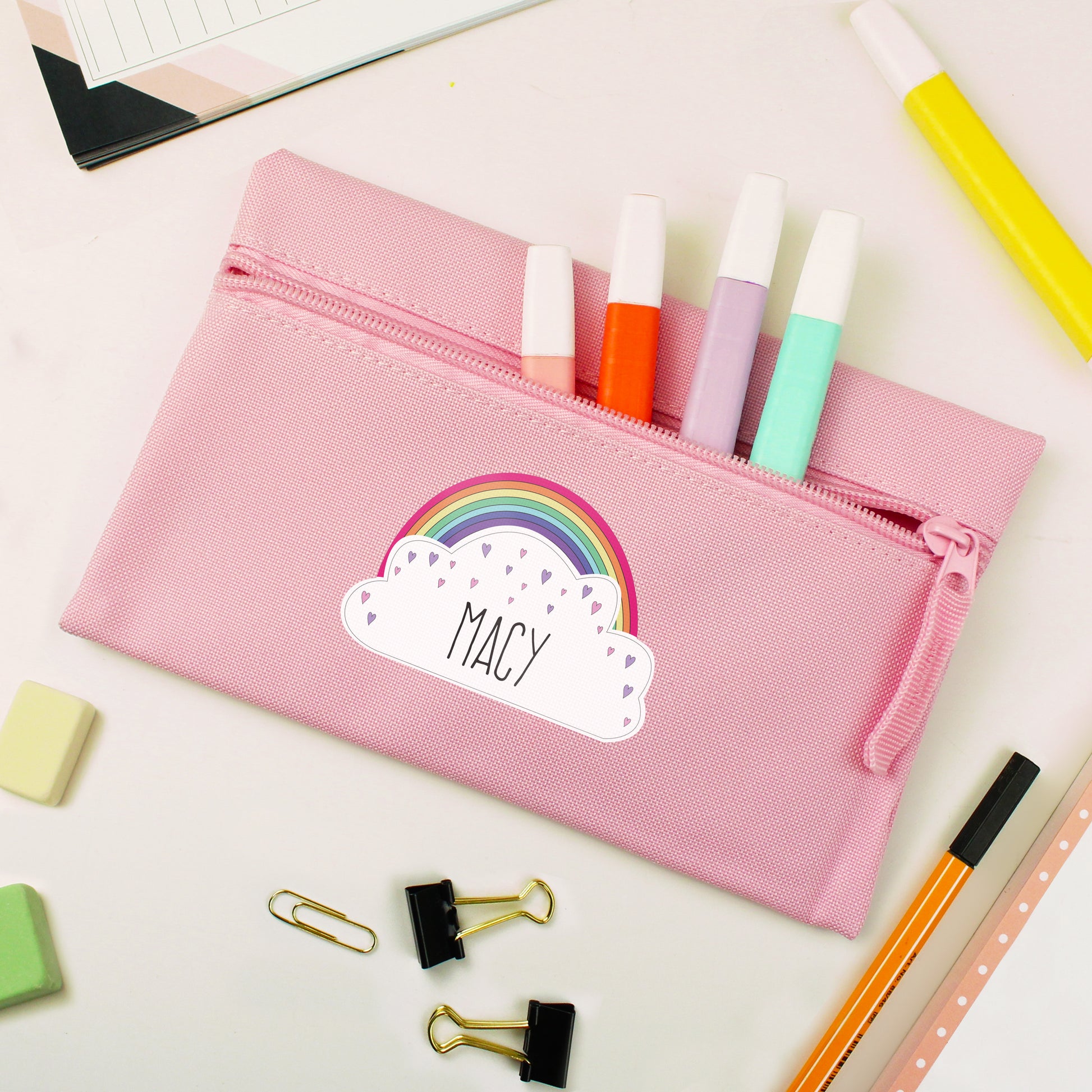 Personalised Rainbow Pink Pencil Case - MK&JD Gifts