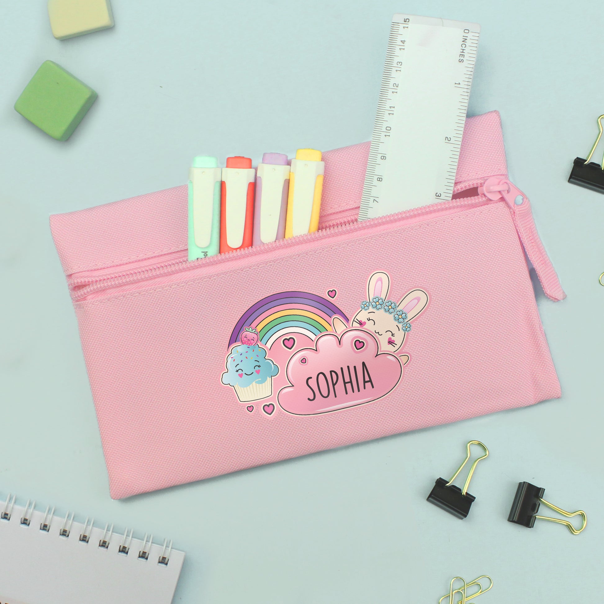 Personalised Cute Bunny Pink Pencil Case - MK&JD Gifts