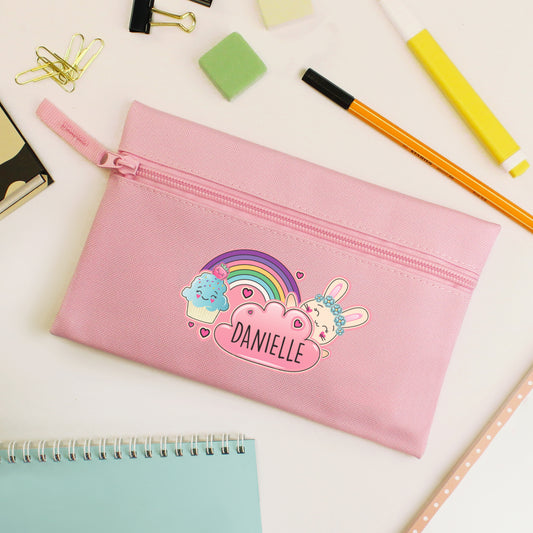 Personalised Cute Bunny Pink Pencil Case - MK&JD Gifts