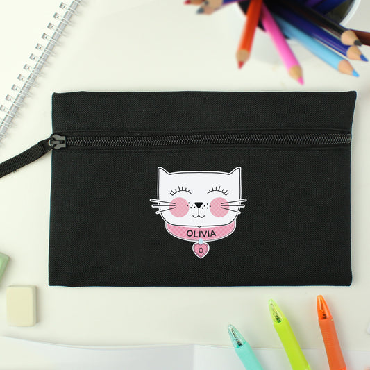 Personalised Cute Cat Black Pencil Case - MK&JD Gifts