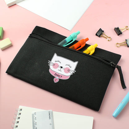 Personalised Cute Cat Black Pencil Case - MK&JD Gifts