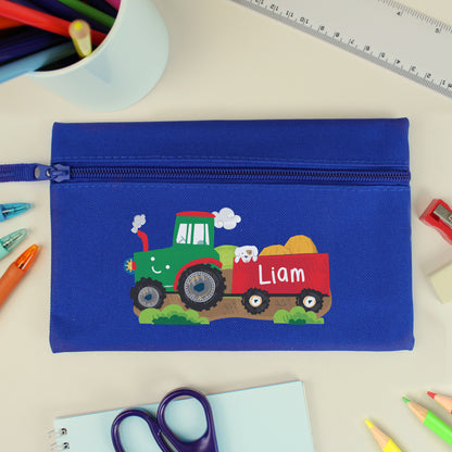 Personalised Tractor Blue Pencil Case - MK&JD Gifts