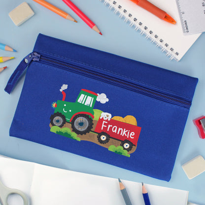 Personalised Tractor Blue Pencil Case - MK&JD Gifts