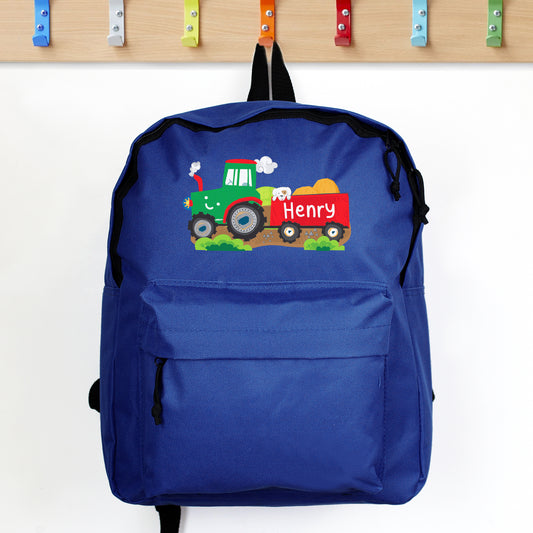 Personalised Tractor Blue Backpack - MK&JD Gifts