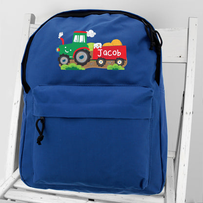 Personalised Tractor Blue Backpack - MK&JD Gifts