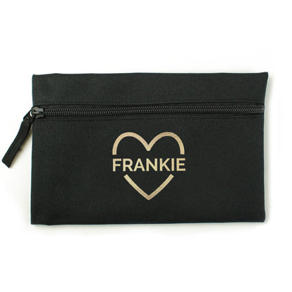 Personalised Gold Heart Black Pencil Case - MK&JD Gifts