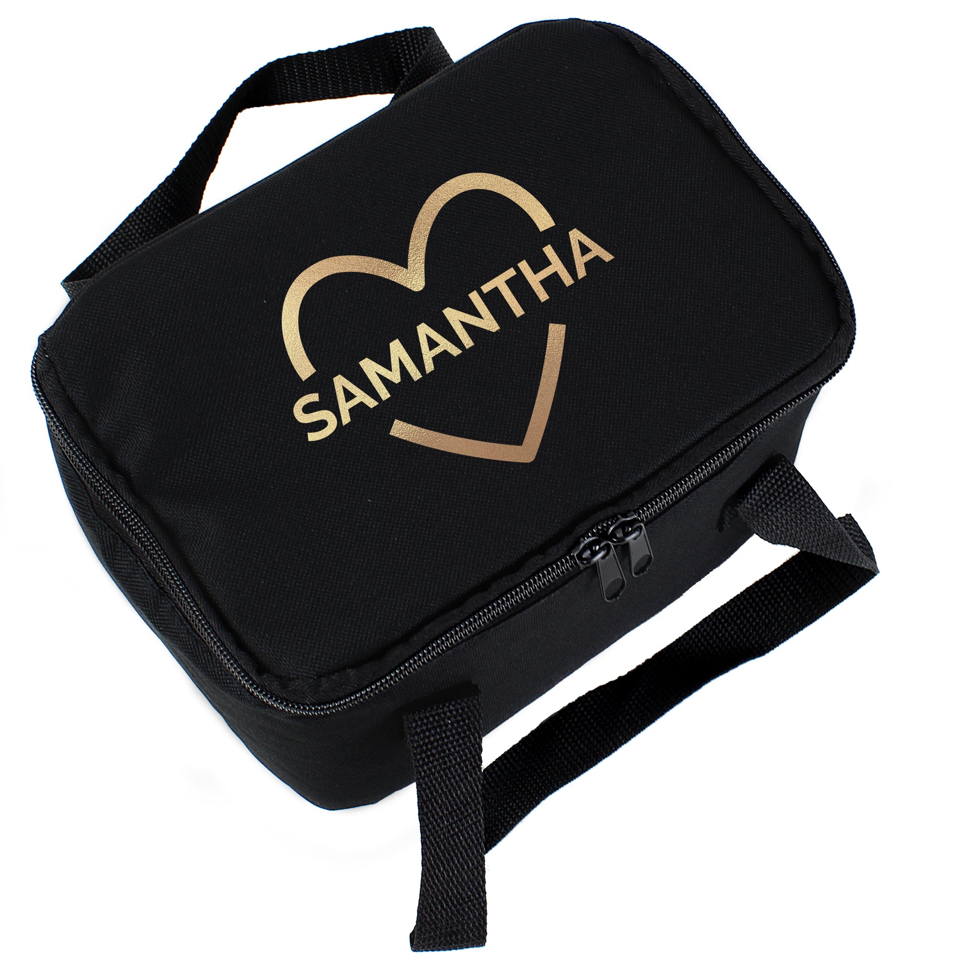 Personalised Gold Heart Black Lunch Bag - MK&JD Gifts