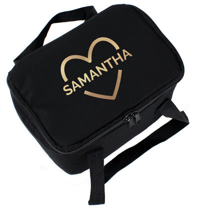 Personalised Gold Heart Black Lunch Bag - MK&JD Gifts