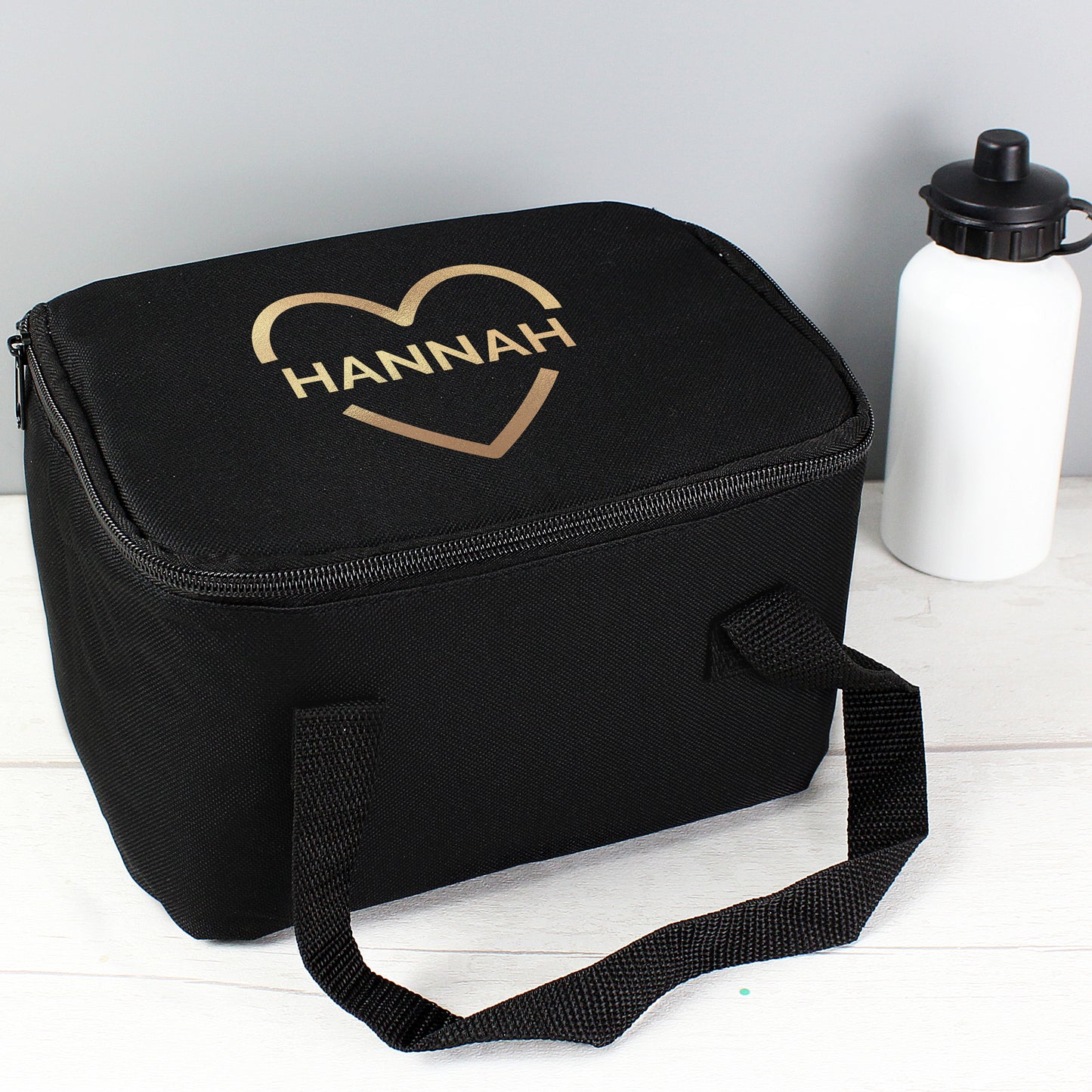 Personalised Gold Heart Black Lunch Bag - MK&JD Gifts