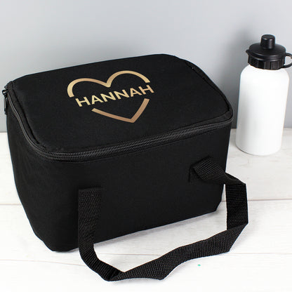 Personalised Gold Heart Black Lunch Bag - MK&JD Gifts