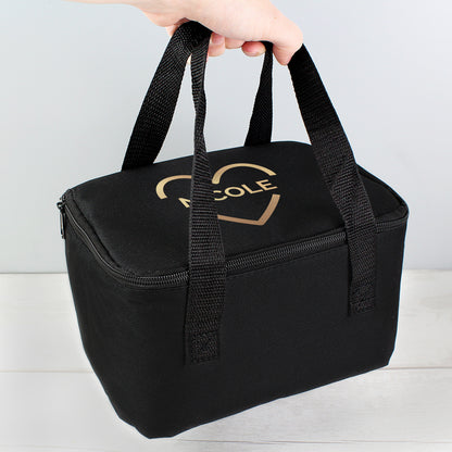 Personalised Gold Heart Black Lunch Bag - MK&JD Gifts
