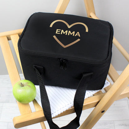 Personalised Gold Heart Black Lunch Bag - MK&JD Gifts