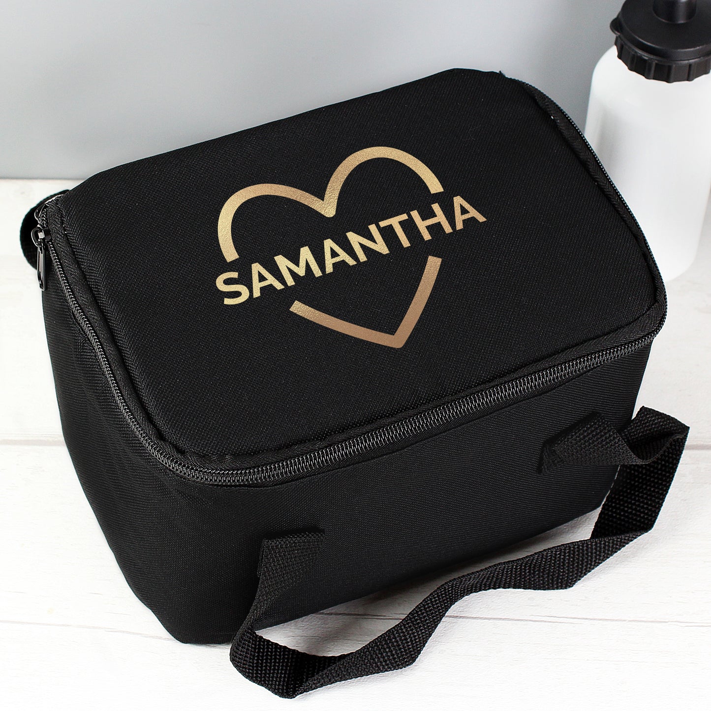 Personalised Gold Heart Black Lunch Bag - MK&JD Gifts