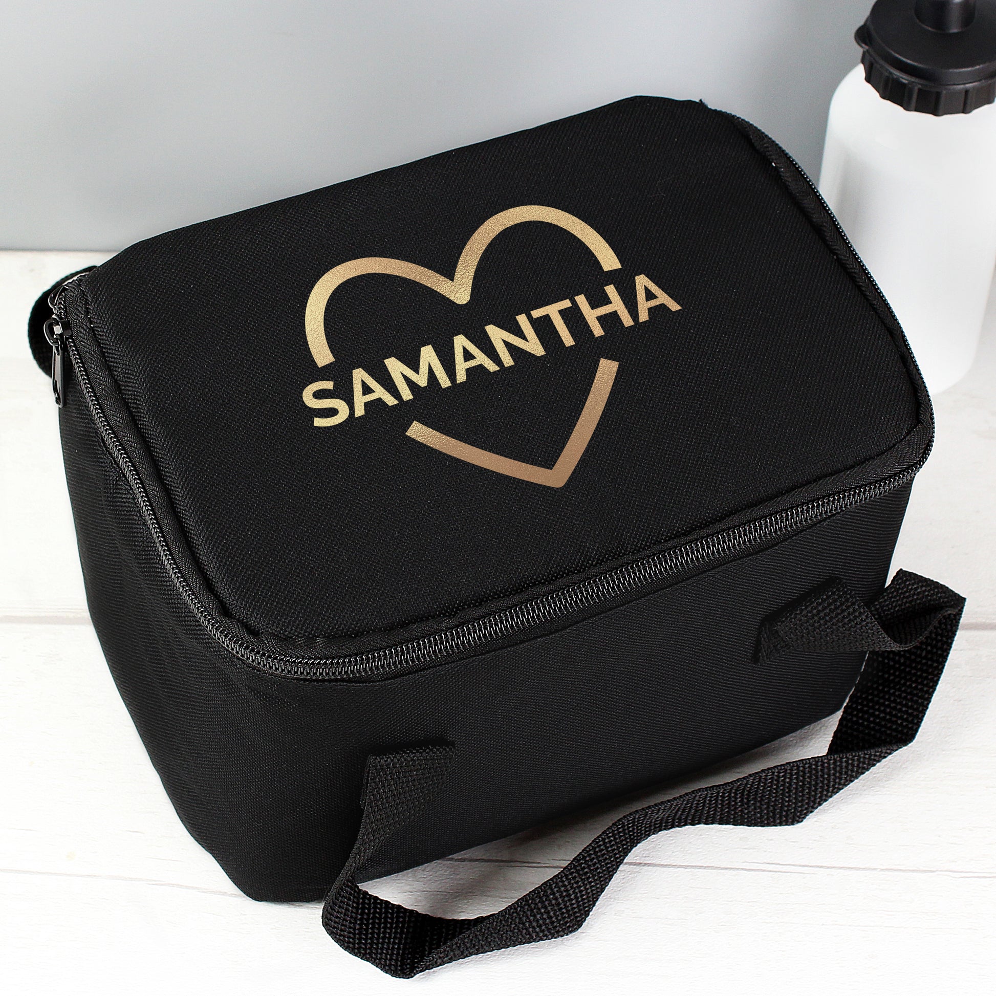 Personalised Gold Heart Black Lunch Bag - MK&JD Gifts