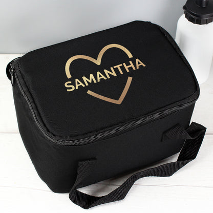 Personalised Gold Heart Black Lunch Bag - MK&JD Gifts