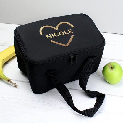 Personalised Gold Heart Black Lunch Bag - MK&JD Gifts