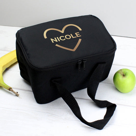 Personalised Gold Heart Black Lunch Bag - MK&JD Gifts