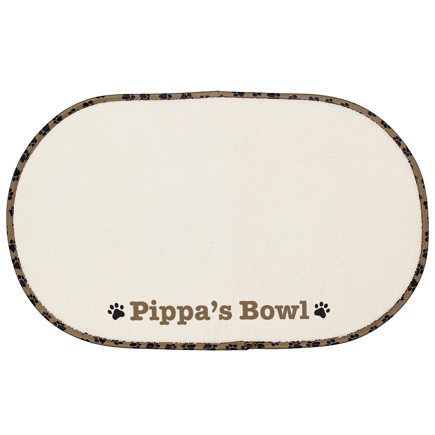 Personalised Brown Microfibre Paw Print Pet Bowl Mat - MK&JD Gifts