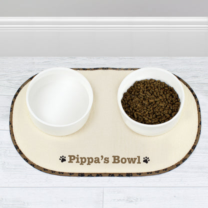 Personalised Brown Microfibre Paw Print Pet Bowl Mat - MK&JD Gifts