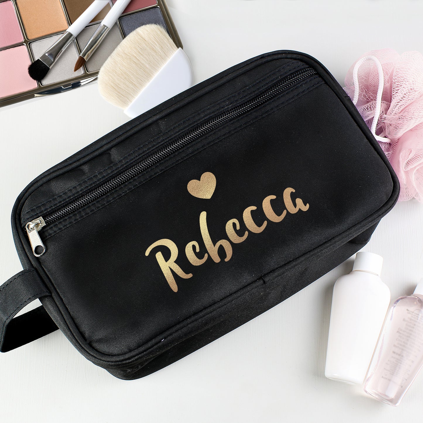 Personalised Gold Name Black Toiletry Bag - MK&JD Gifts
