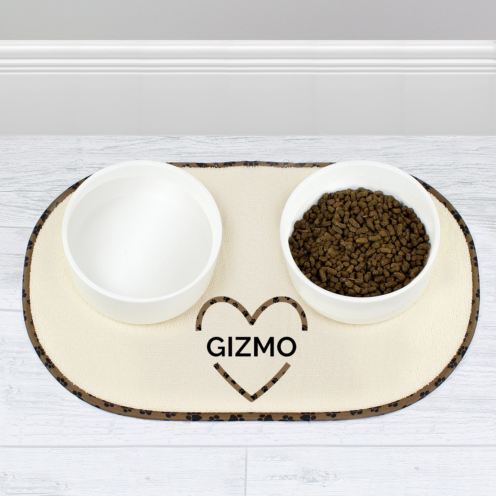 Personalised Love Heart Microfibre Pet Bowl Mat - MK&JD Gifts