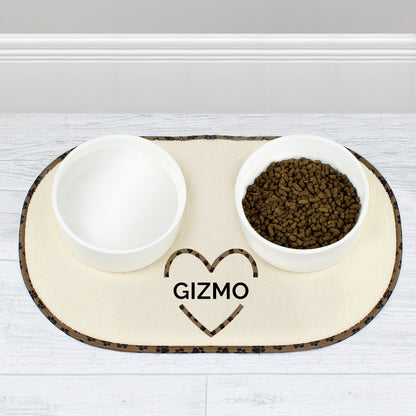 Personalised Love Heart Microfibre Pet Bowl Mat - MK&JD Gifts