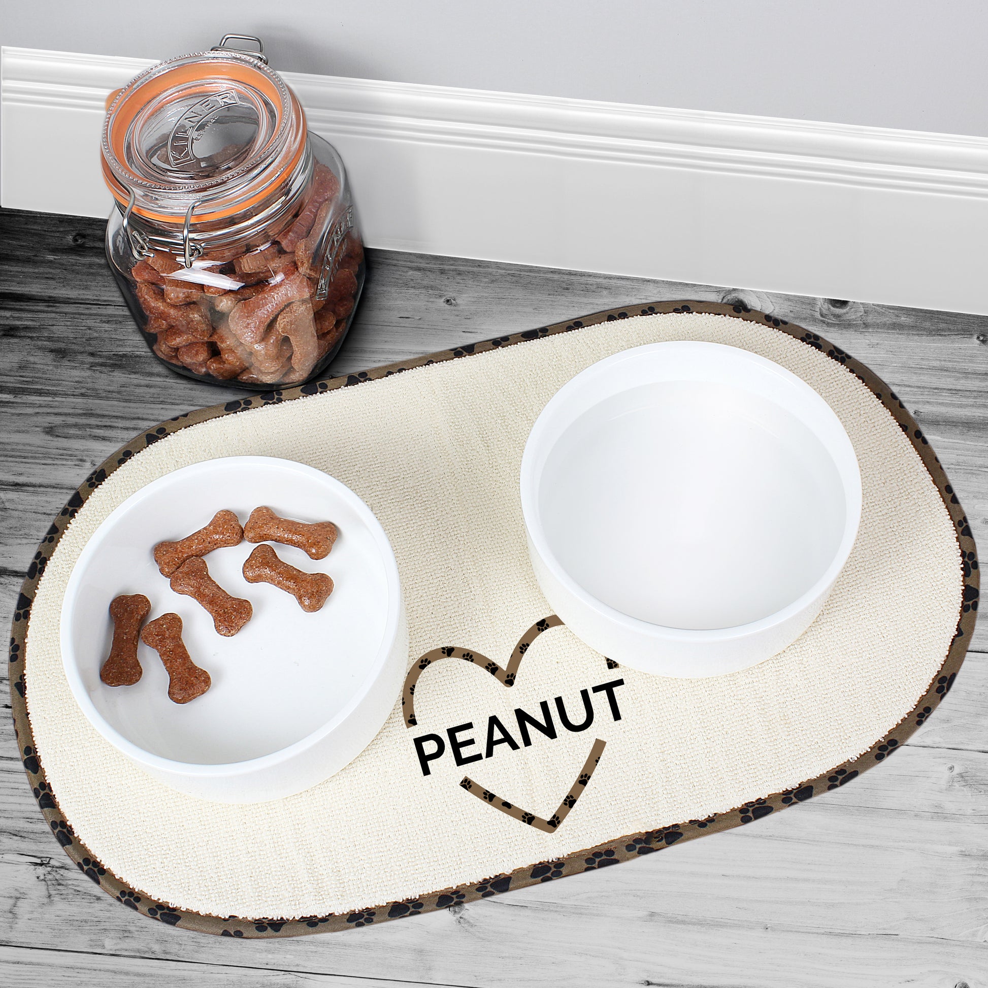 Personalised Love Heart Microfibre Pet Bowl Mat - MK&JD Gifts