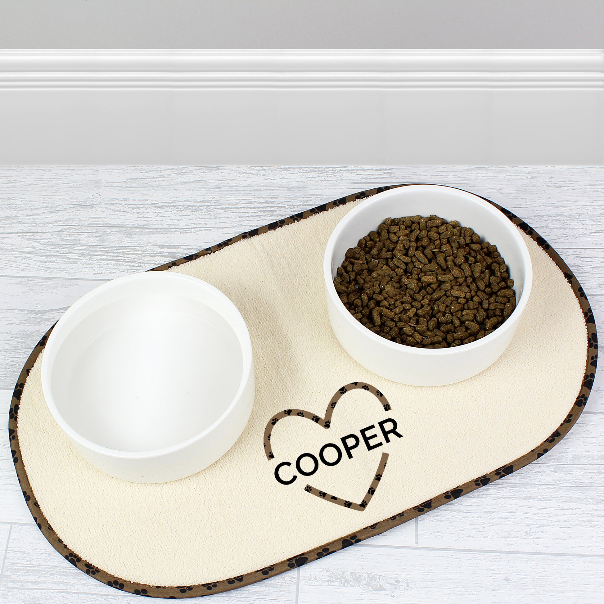Personalised Love Heart Microfibre Pet Bowl Mat - MK&JD Gifts