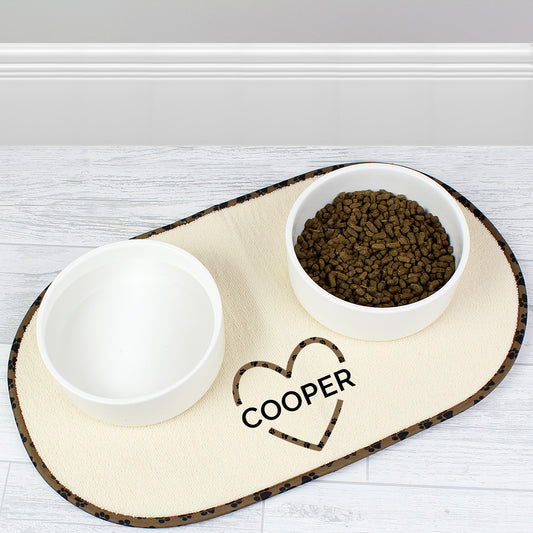 Personalised Love Heart Microfibre Pet Bowl Mat - MK&JD Gifts
