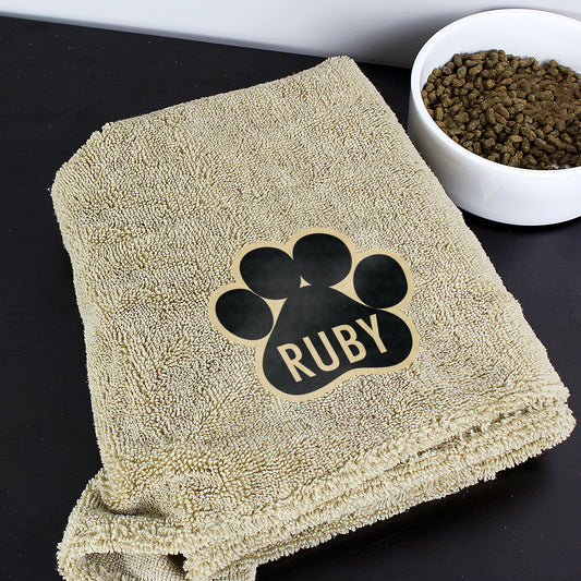 Personalised Paw Print Brown Microfibre Pet Towel - MK&JD Gifts