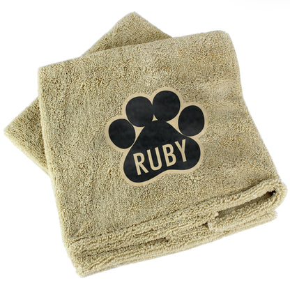Personalised Paw Print Brown Microfibre Pet Towel - MK&JD Gifts