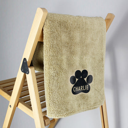 Personalised Paw Print Brown Microfibre Pet Towel - MK&JD Gifts