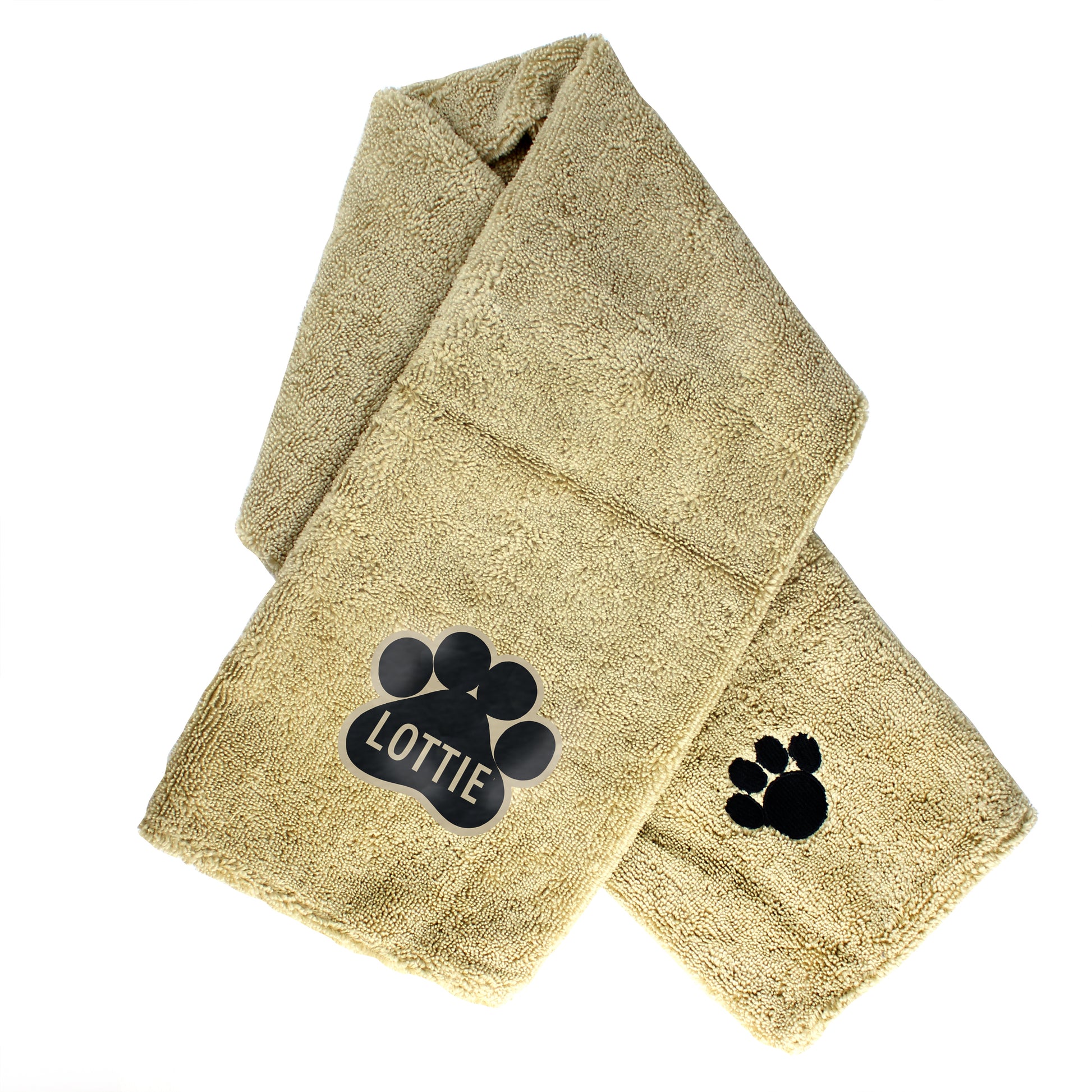 Personalised Paw Print Brown Microfibre Pet Towel - MK&JD Gifts