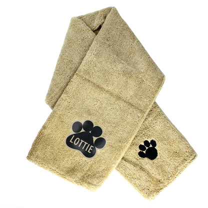 Personalised Paw Print Brown Microfibre Pet Towel - MK&JD Gifts