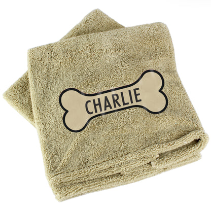 Personalised Bone Brown Microfibre Pet Towel - MK&JD Gifts
