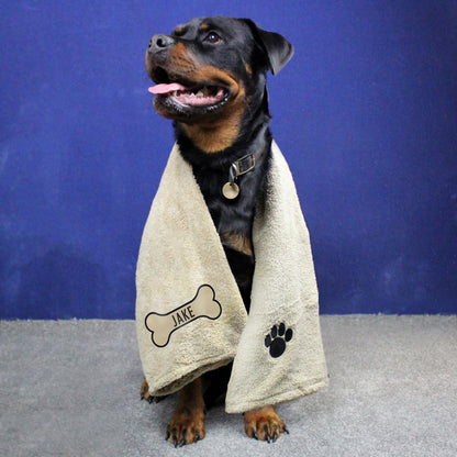 Personalised Bone Brown Microfibre Pet Towel - MK&JD Gifts