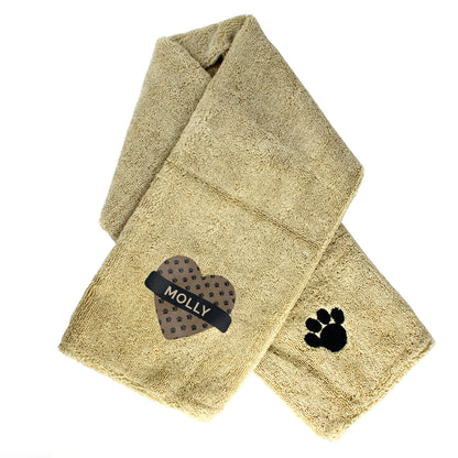 Personalised Heart Brown Microfibre Pet Towel - MK&JD Gifts