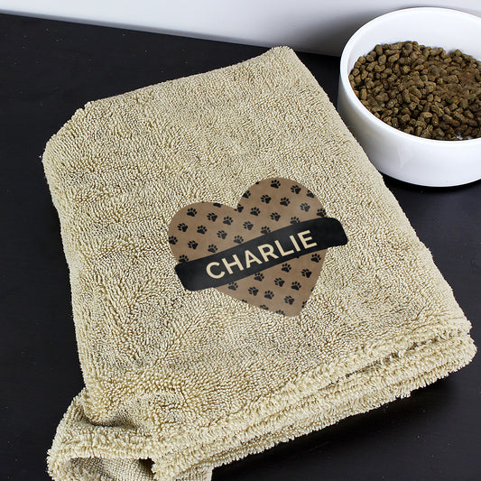 Personalised Heart Brown Microfibre Pet Towel - MK&JD Gifts