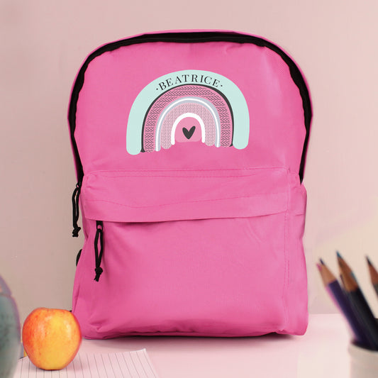 Personalised Pastel Rainbow Pink Backpack - MK&JD Gifts